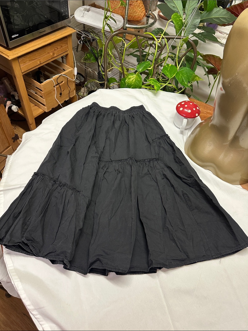 Tiered Black Maxi Prairie Skirt with Elastic Waist